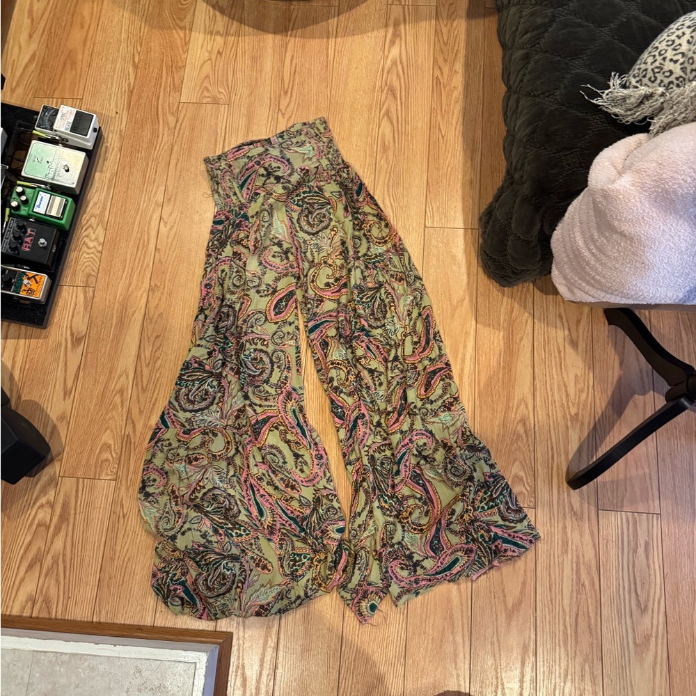 Free People Paisley Wide Leg Flare Pants in Multicolor